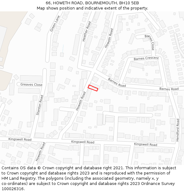 66, HOWETH ROAD, BOURNEMOUTH, BH10 5EB: Location map and indicative extent of plot