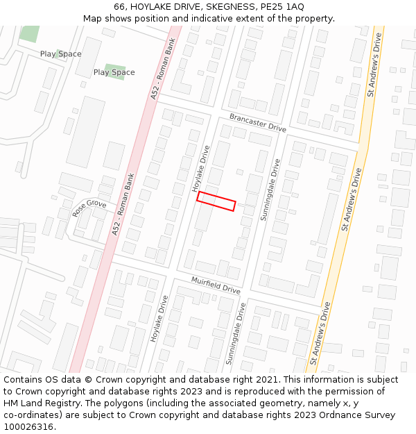 66, HOYLAKE DRIVE, SKEGNESS, PE25 1AQ: Location map and indicative extent of plot