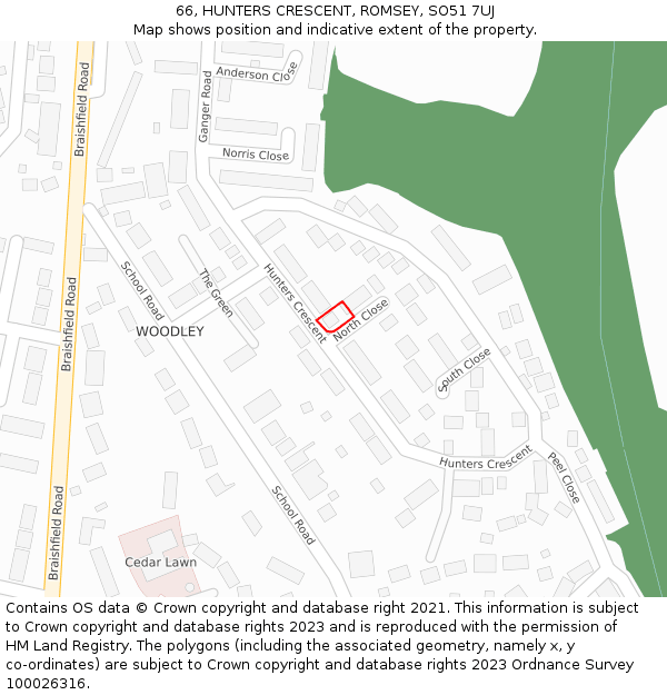 66, HUNTERS CRESCENT, ROMSEY, SO51 7UJ: Location map and indicative extent of plot