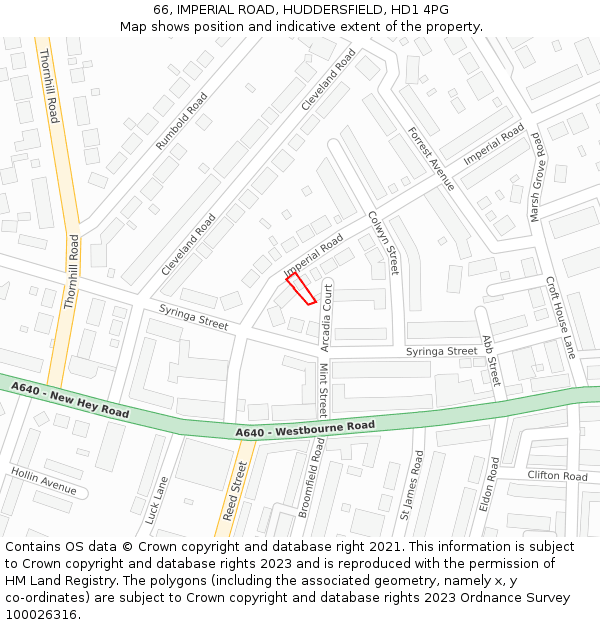 66, IMPERIAL ROAD, HUDDERSFIELD, HD1 4PG: Location map and indicative extent of plot