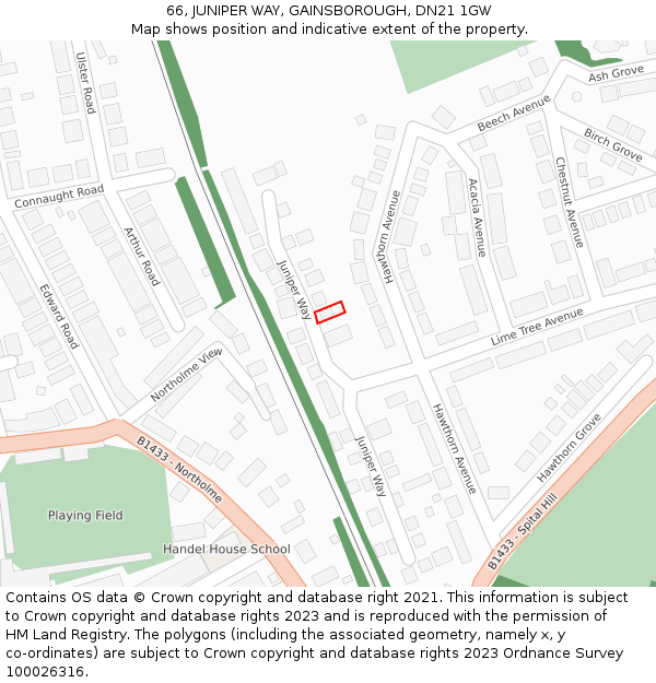 66, JUNIPER WAY, GAINSBOROUGH, DN21 1GW: Location map and indicative extent of plot
