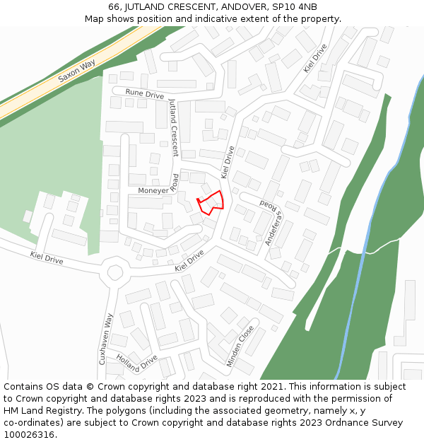 66, JUTLAND CRESCENT, ANDOVER, SP10 4NB: Location map and indicative extent of plot