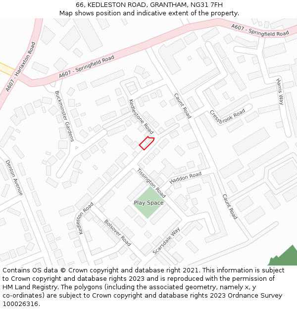66, KEDLESTON ROAD, GRANTHAM, NG31 7FH: Location map and indicative extent of plot