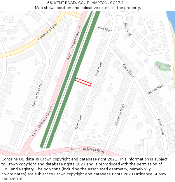 66, KENT ROAD, SOUTHAMPTON, SO17 2LH: Location map and indicative extent of plot