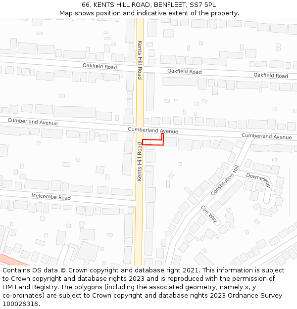 66, KENTS HILL ROAD, BENFLEET, SS7 5PL: Location map and indicative extent of plot