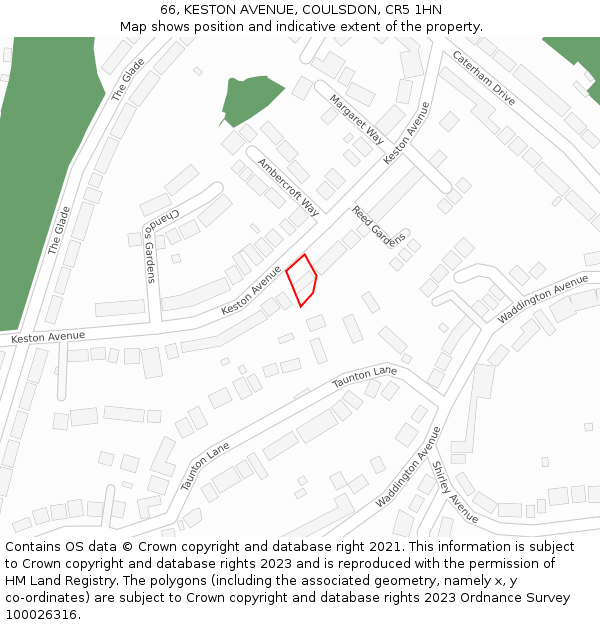 66, KESTON AVENUE, COULSDON, CR5 1HN: Location map and indicative extent of plot