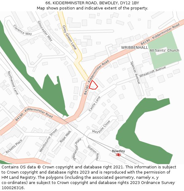 66, KIDDERMINSTER ROAD, BEWDLEY, DY12 1BY: Location map and indicative extent of plot