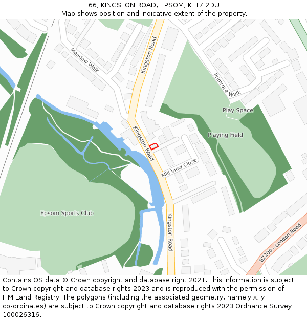 66, KINGSTON ROAD, EPSOM, KT17 2DU: Location map and indicative extent of plot