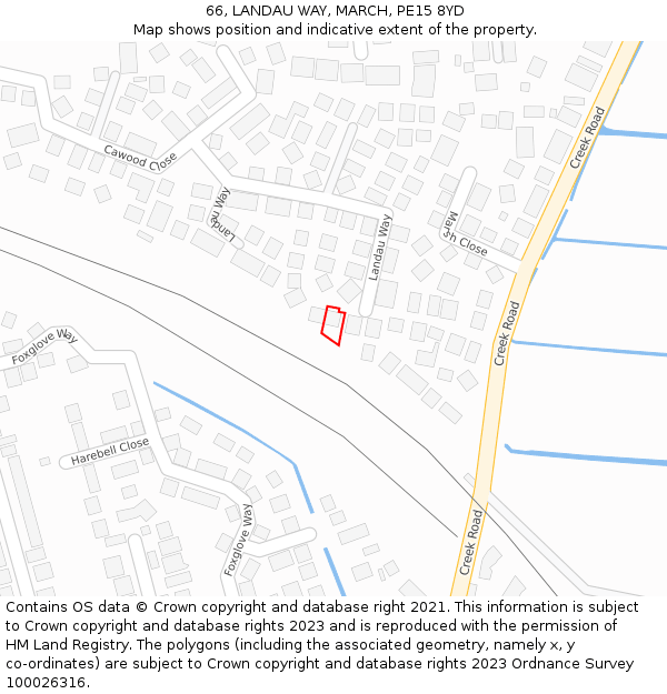 66, LANDAU WAY, MARCH, PE15 8YD: Location map and indicative extent of plot