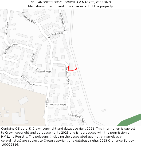 66, LANDSEER DRIVE, DOWNHAM MARKET, PE38 9NG: Location map and indicative extent of plot