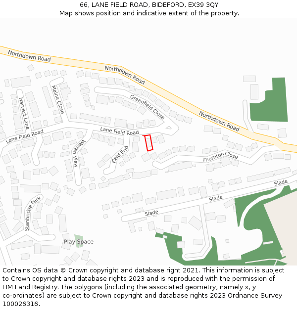 66, LANE FIELD ROAD, BIDEFORD, EX39 3QY: Location map and indicative extent of plot
