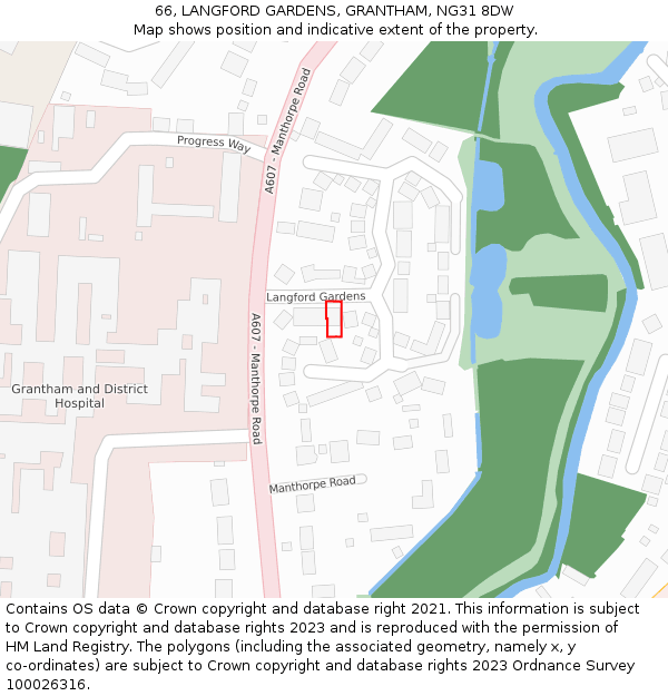 66, LANGFORD GARDENS, GRANTHAM, NG31 8DW: Location map and indicative extent of plot