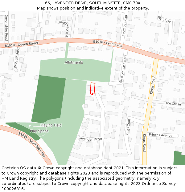 66, LAVENDER DRIVE, SOUTHMINSTER, CM0 7RX: Location map and indicative extent of plot