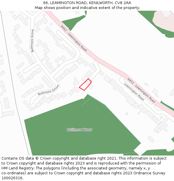 66, LEAMINGTON ROAD, KENILWORTH, CV8 2AA: Location map and indicative extent of plot