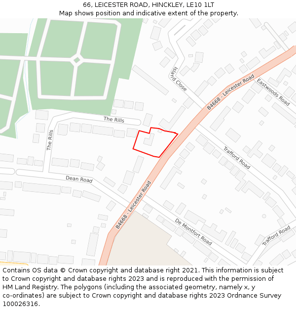 66, LEICESTER ROAD, HINCKLEY, LE10 1LT: Location map and indicative extent of plot
