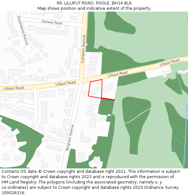 66, LILLIPUT ROAD, POOLE, BH14 8LA: Location map and indicative extent of plot