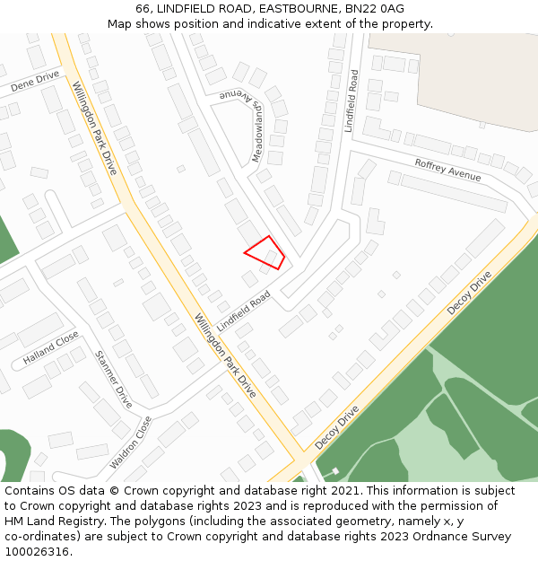 66, LINDFIELD ROAD, EASTBOURNE, BN22 0AG: Location map and indicative extent of plot
