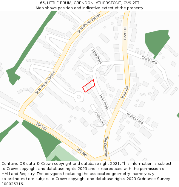 66, LITTLE BRUM, GRENDON, ATHERSTONE, CV9 2ET: Location map and indicative extent of plot