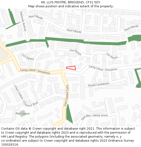 66, LLYS PENTRE, BRIDGEND, CF31 5DY: Location map and indicative extent of plot