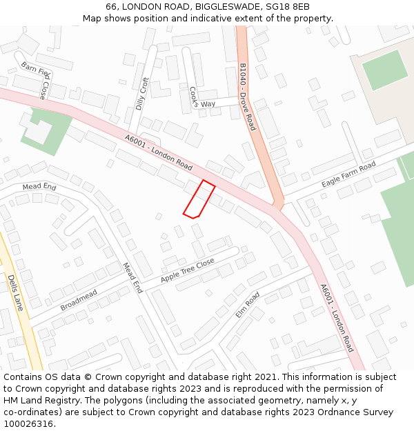 66, LONDON ROAD, BIGGLESWADE, SG18 8EB: Location map and indicative extent of plot