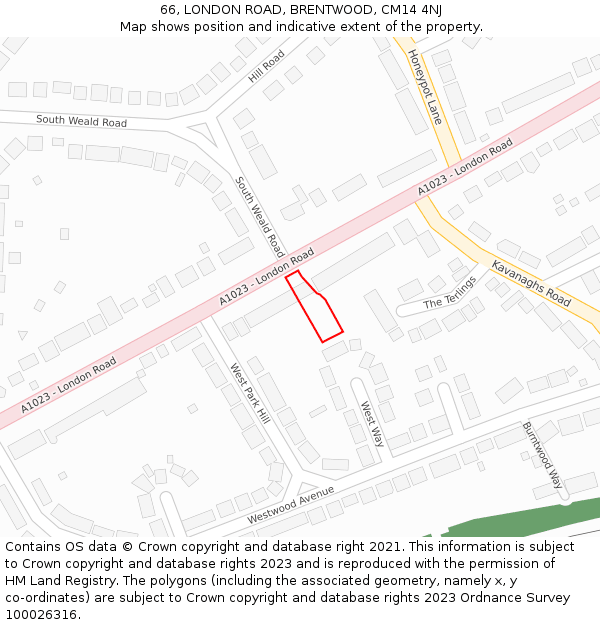 66, LONDON ROAD, BRENTWOOD, CM14 4NJ: Location map and indicative extent of plot