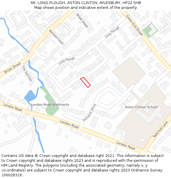 66, LONG PLOUGH, ASTON CLINTON, AYLESBURY, HP22 5HB: Location map and indicative extent of plot
