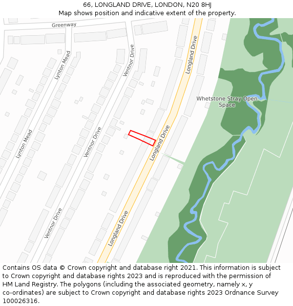 66, LONGLAND DRIVE, LONDON, N20 8HJ: Location map and indicative extent of plot