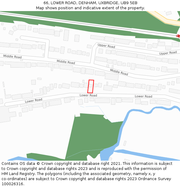 66, LOWER ROAD, DENHAM, UXBRIDGE, UB9 5EB: Location map and indicative extent of plot
