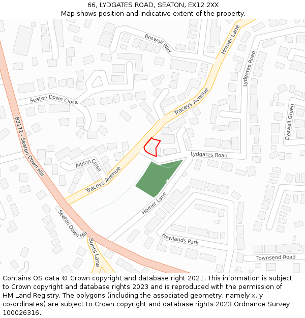 66, LYDGATES ROAD, SEATON, EX12 2XX: Location map and indicative extent of plot