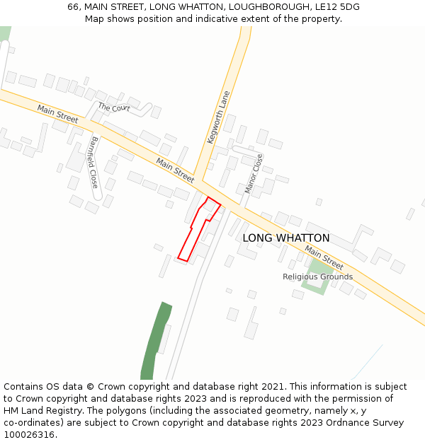 66, MAIN STREET, LONG WHATTON, LOUGHBOROUGH, LE12 5DG: Location map and indicative extent of plot