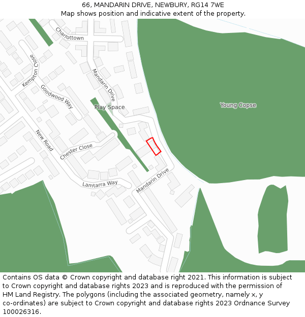66, MANDARIN DRIVE, NEWBURY, RG14 7WE: Location map and indicative extent of plot
