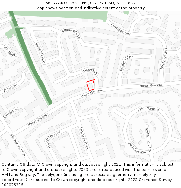 66, MANOR GARDENS, GATESHEAD, NE10 8UZ: Location map and indicative extent of plot