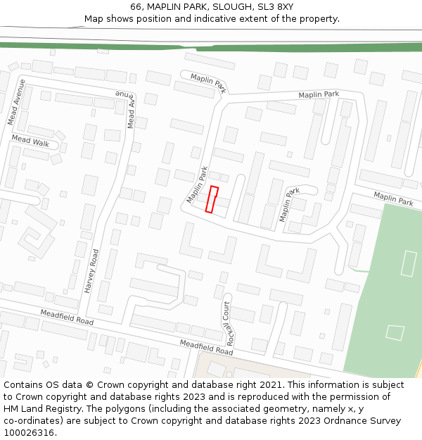66, MAPLIN PARK, SLOUGH, SL3 8XY: Location map and indicative extent of plot