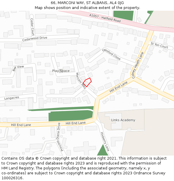 66, MARCONI WAY, ST ALBANS, AL4 0JG: Location map and indicative extent of plot