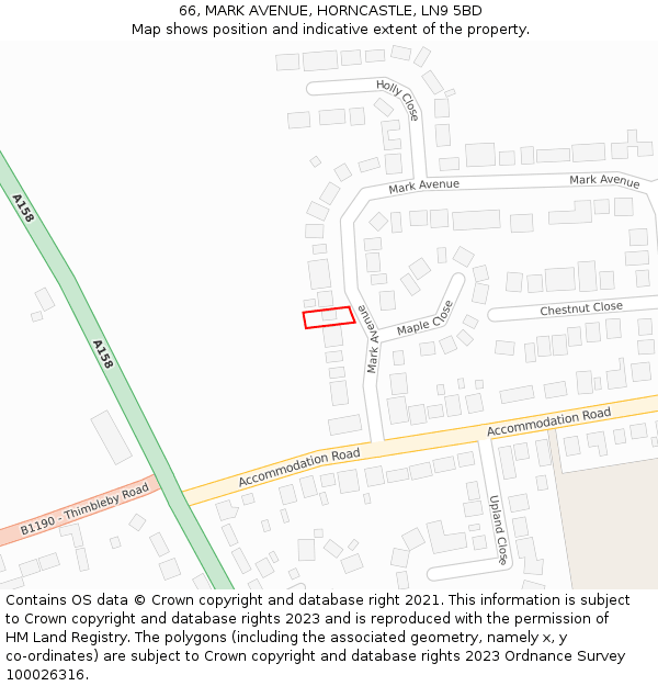 66, MARK AVENUE, HORNCASTLE, LN9 5BD: Location map and indicative extent of plot