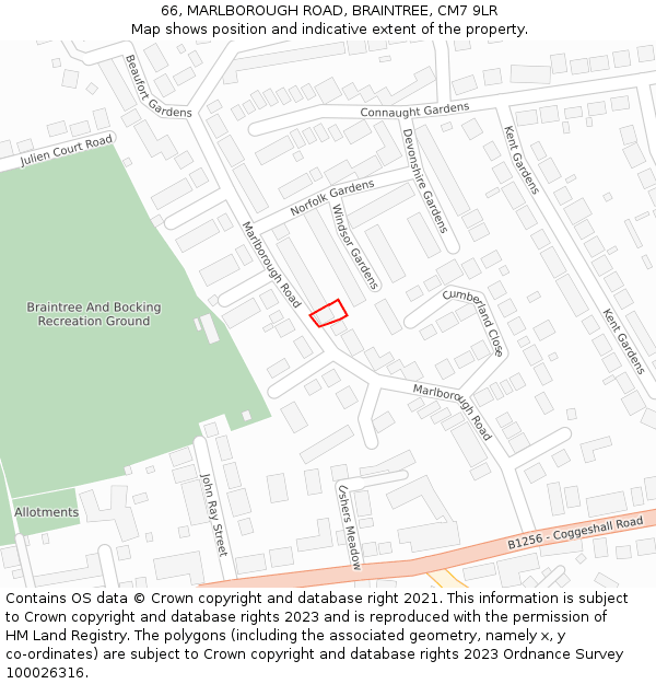 66, MARLBOROUGH ROAD, BRAINTREE, CM7 9LR: Location map and indicative extent of plot