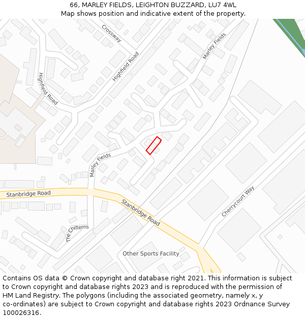 66, MARLEY FIELDS, LEIGHTON BUZZARD, LU7 4WL: Location map and indicative extent of plot