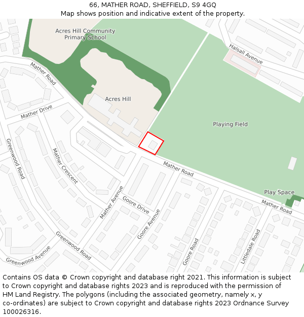 66, MATHER ROAD, SHEFFIELD, S9 4GQ: Location map and indicative extent of plot