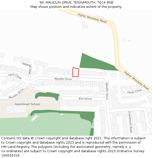 66, MAUDLIN DRIVE, TEIGNMOUTH, TQ14 8SB: Location map and indicative extent of plot