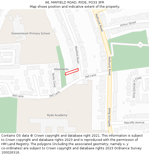 66, MAYFIELD ROAD, RYDE, PO33 3PR: Location map and indicative extent of plot