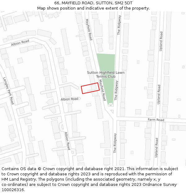 66, MAYFIELD ROAD, SUTTON, SM2 5DT: Location map and indicative extent of plot