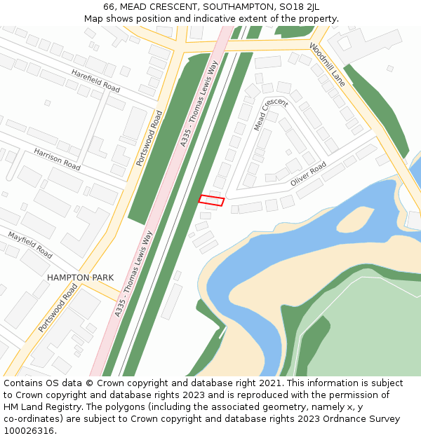 66, MEAD CRESCENT, SOUTHAMPTON, SO18 2JL: Location map and indicative extent of plot