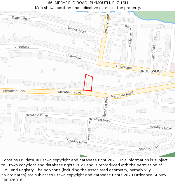 66, MERAFIELD ROAD, PLYMOUTH, PL7 1SH: Location map and indicative extent of plot
