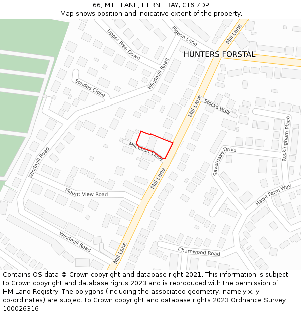 66, MILL LANE, HERNE BAY, CT6 7DP: Location map and indicative extent of plot