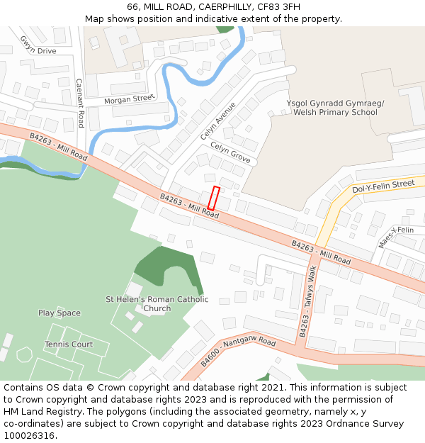 66, MILL ROAD, CAERPHILLY, CF83 3FH: Location map and indicative extent of plot