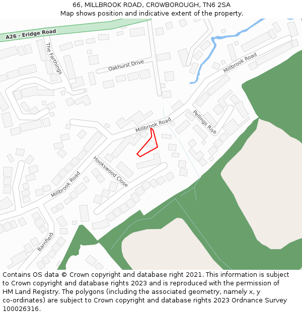 66, MILLBROOK ROAD, CROWBOROUGH, TN6 2SA: Location map and indicative extent of plot