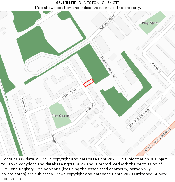 66, MILLFIELD, NESTON, CH64 3TF: Location map and indicative extent of plot