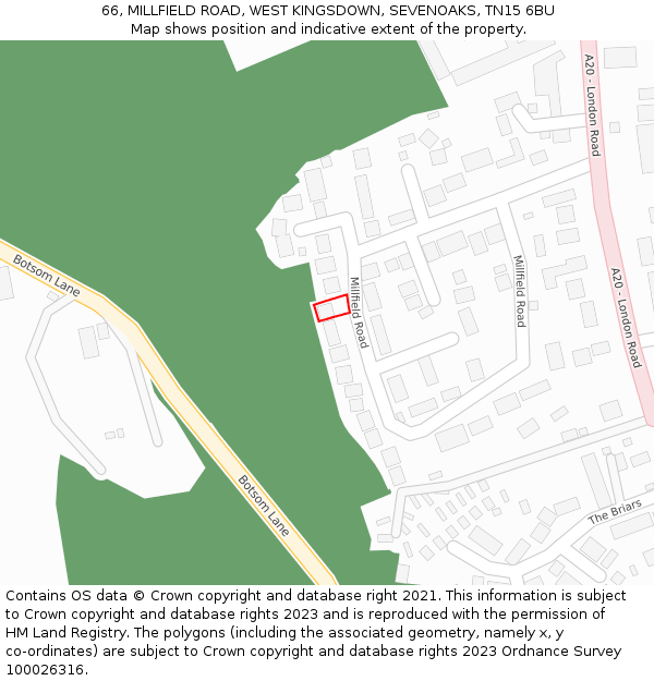 66, MILLFIELD ROAD, WEST KINGSDOWN, SEVENOAKS, TN15 6BU: Location map and indicative extent of plot