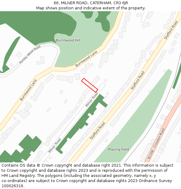 66, MILNER ROAD, CATERHAM, CR3 6JR: Location map and indicative extent of plot