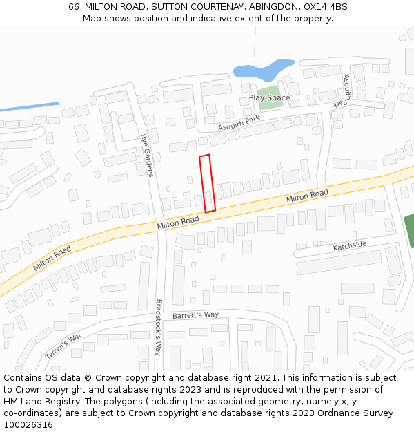 66, MILTON ROAD, SUTTON COURTENAY, ABINGDON, OX14 4BS: Location map and indicative extent of plot